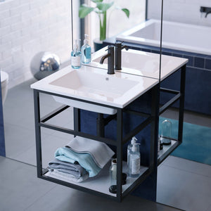 Bathroom Vanity - Pierre 24" Width Black Minimalist Metal Frame Single Sink Open Shelf Bathroom Vanity
