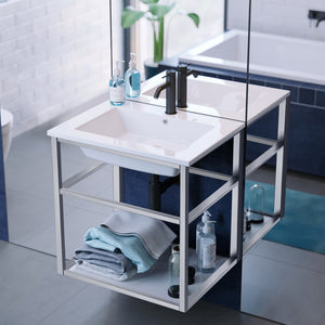 Bathroom Vanity - Pierre 24" Width Chrome Minimalist Metal Frame Single Sink Open Shelf Bathroom Vanity