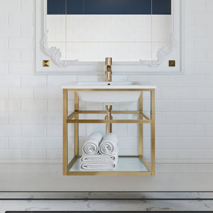 Bathroom Vanity - Pierre 24" Width Gold Minimalist Metal Frame Single Sink Open Shelf Bathroom Vanity