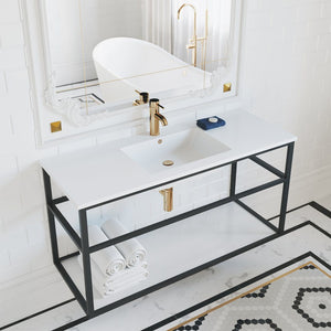 Bathroom Vanity - Pierre 48"  Width Black Minimalist Metal Frame Single Sink Open Shelf Bathroom Vanity