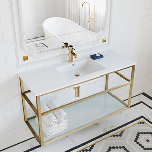 Bathroom Vanity - Pierre 48" Width Gold Minimalist Metal Frame Single Sink Open Shelf Bathroom Vanity