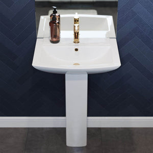 Pedestal Bathroom Sink - SM-PS306 Square Pedestal Ceramic Bathroom Sink With Single Hole Faucet Mount
