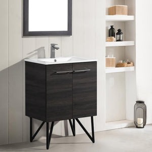 Bathroom Vanity - Annecy 24" Single Black Modern Minimalist Two-Door Bathroom Vanity