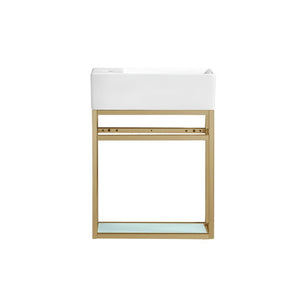 Bathroom Vanity - Pierre 19.5" Width Gold Modern Minimalist Metal Frame Single Sink Open Shelf Bathroom Vanity