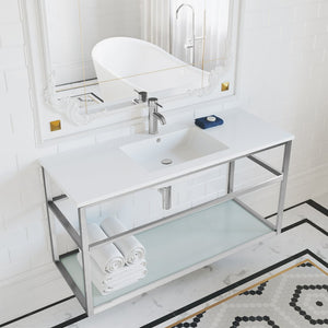 Bathroom Vanity - Pierre 48"  Width Black Minimalist Metal Frame Single Sink Open Shelf Bathroom Vanity