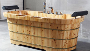 Bathtubs - ALFI Brand AB1130 65" 2-Person Free Standing Cedar Wooden Bathtub With Headrests