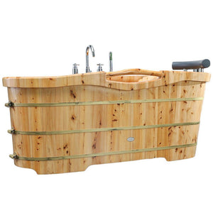 Bathtubs - ALFI Brand AB1136 61" Free Standing Cedar Wooden Bathtub With Chrome Tub Filler