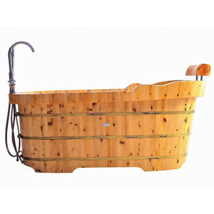 Bathtubs - ALFI Brand AB1139 61" Free Standing Cedar Wooden Bathtub With Wooden Headrest