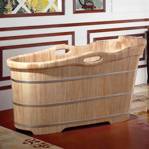 Bathtubs - ALFI Brand AB1187 57" Free Standing Rubber Wooden Soaking Bathtub With Headrest